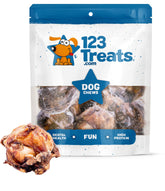 123 Treats hueso de rodilla de res envuelto individualmente para masticación segura.