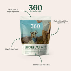 360 Pet Nutrition bocaditos sin granos para entrenamiento y recompensa.
