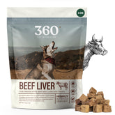 360 Pet Nutrition: frontal de hígado deshidratado, snack proteico para perros.