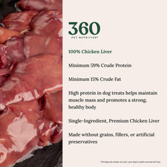 360 Pet Nutrition hecho en EE.UU.; hígado de pollo de origen único.