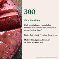 Hígado de bisonte liofilizado 360 Pet Nutrition, textura crujiente para adiestramiento suave.