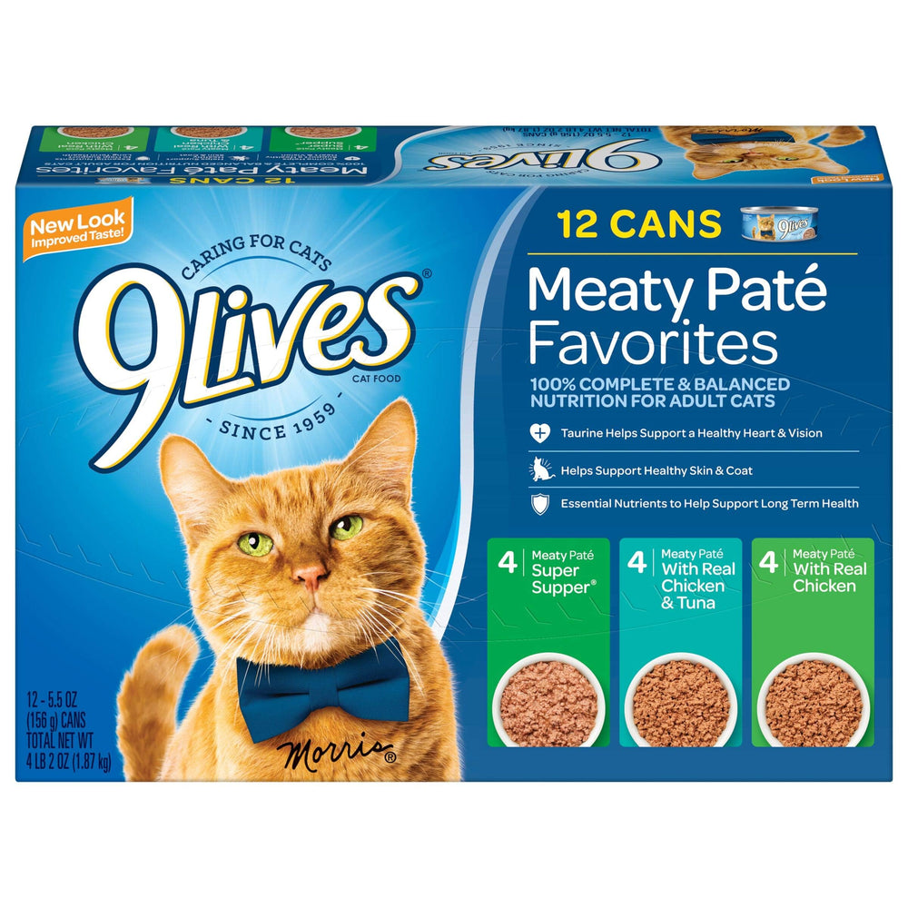9Lives Paté Favorites, variedad de latas, conveniencia para la rutina diaria