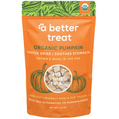 A Better Treat freeze-dried pumpkin treats closeup for premium single-ingredient rewards.