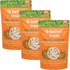 Premios A Better Treat pumpkin secos para perros y gatos, ideal para entrenamiento.