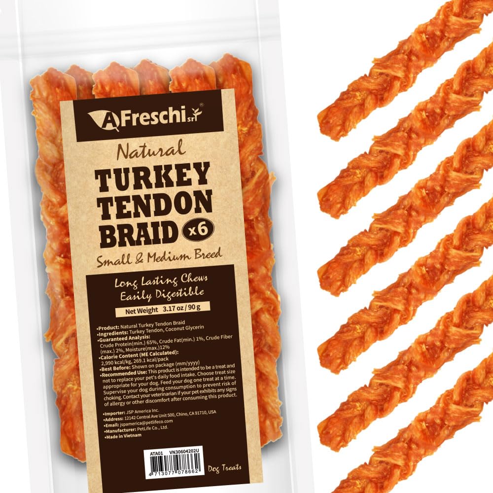 A Freschi srl tendones de pavo en empaque práctico para perros