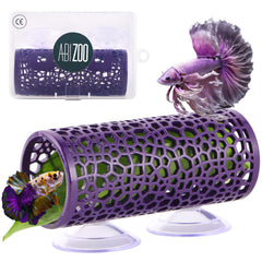 Abizoo Betta Cave: túnel morado con huecos, refugio seguro para bettas.