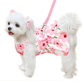 abrrlo vestido perrito rosa floral con lazo, ideal para fotos y ocasiones especiales.