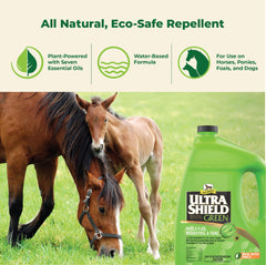Absorbine Ultrashield Green en uso con caballos para protección diaria.