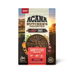 ACANA Butcher's Favorites bolsa-frente: presentación premium para perros activos.