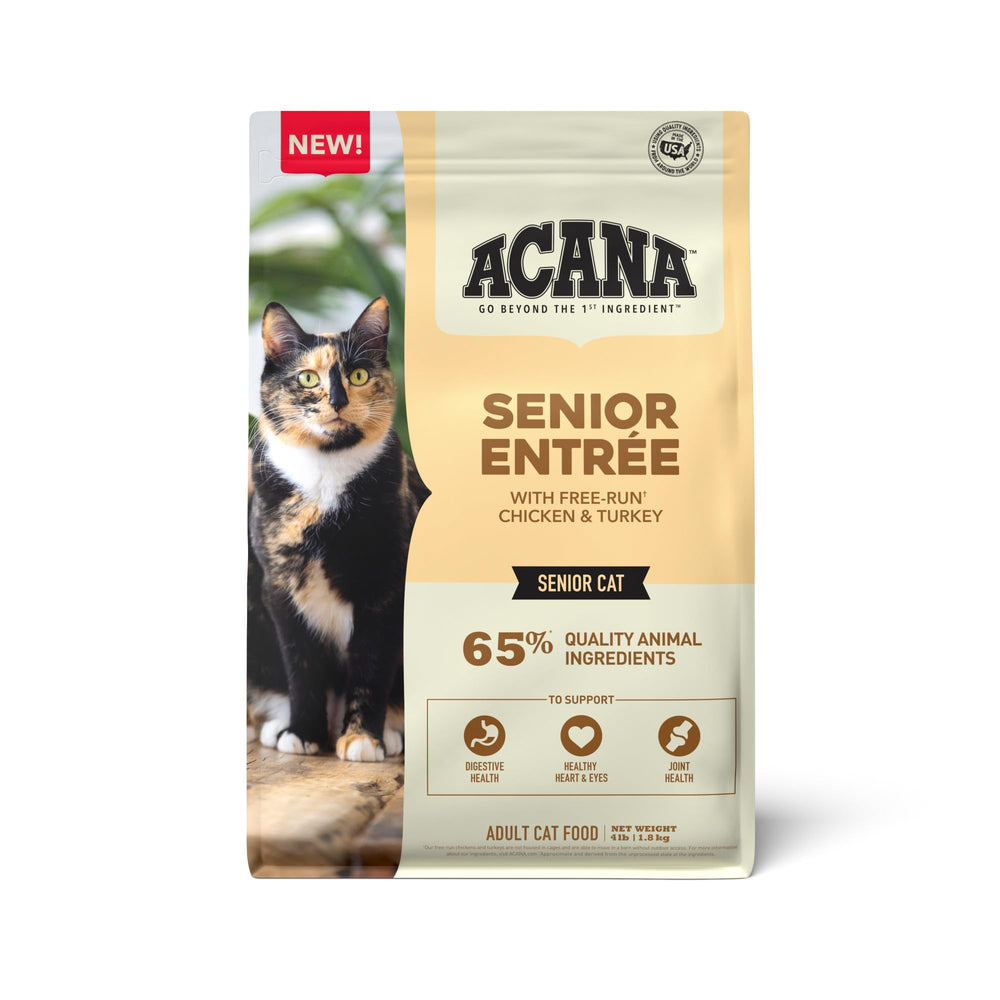ACANA Senior Entree bolsa-4-lb, alimento seco para gatos mayores con proteína de alta calidad.