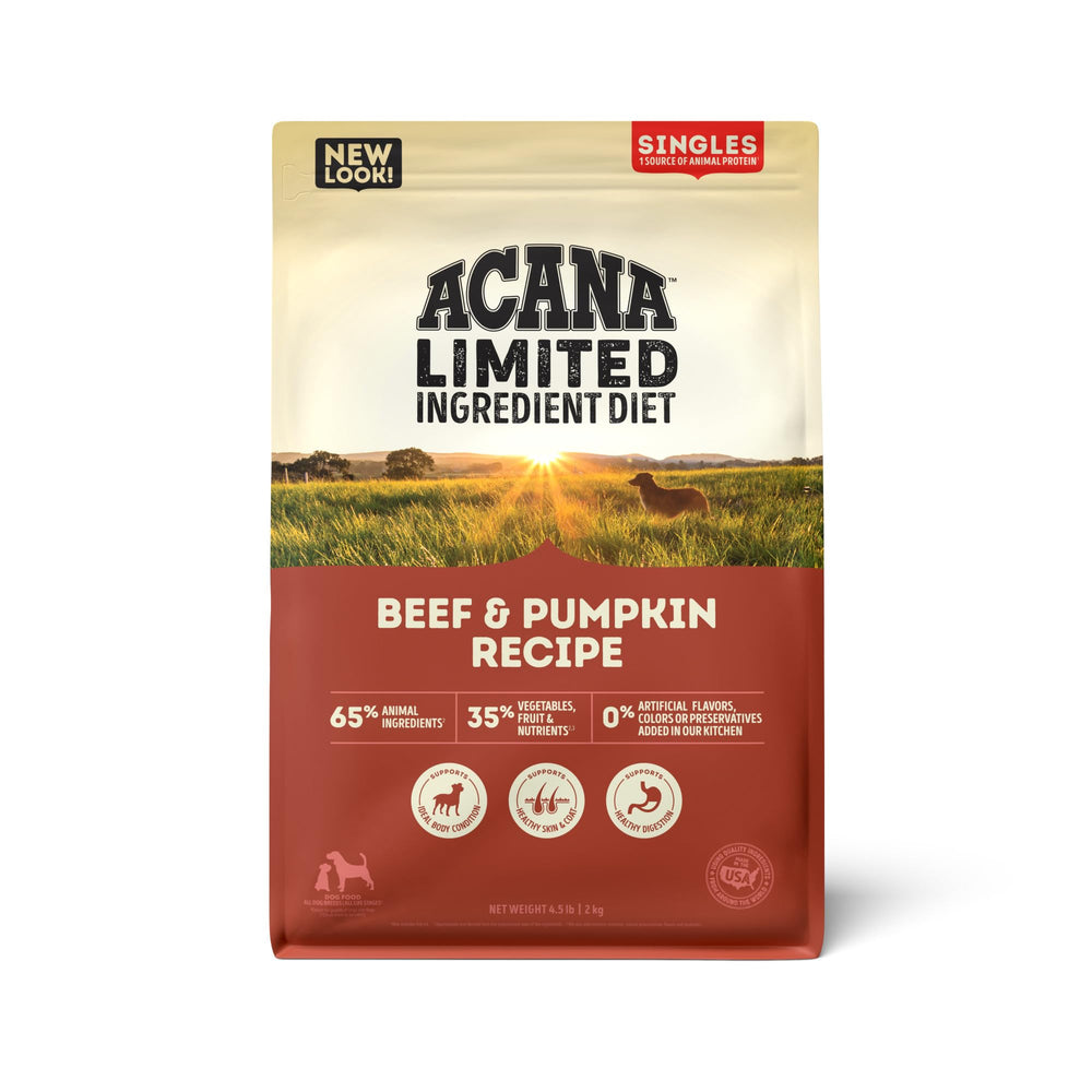 ACANA Singles carne de res y calabaza para perros, favorece la digestión.