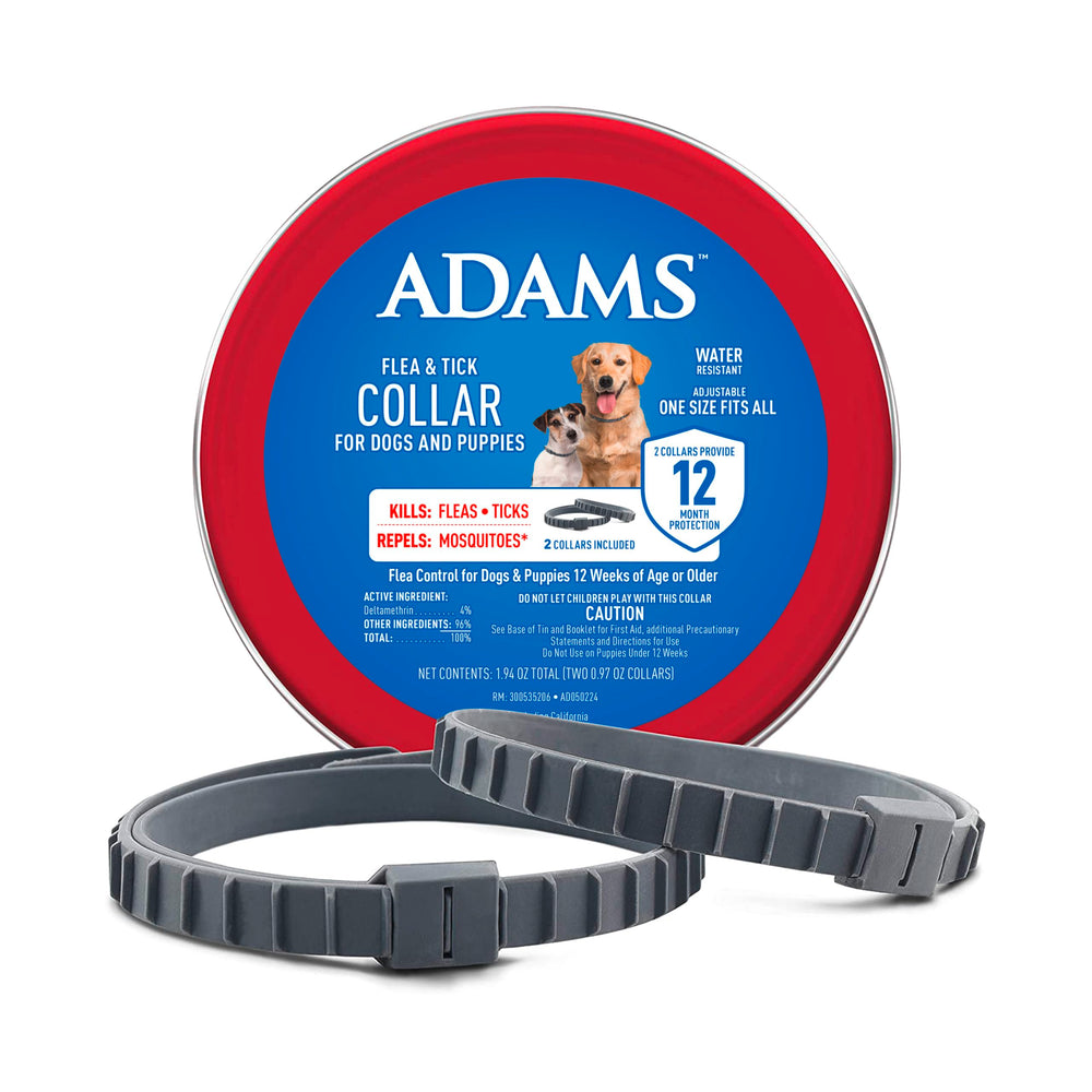 ADAMS collar antipulgas en perro, paquete de dos para protección continua.