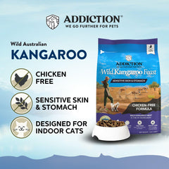 Vista de plato con Addiction Wild Kangaroo Feast, textura atractiva para felinos.