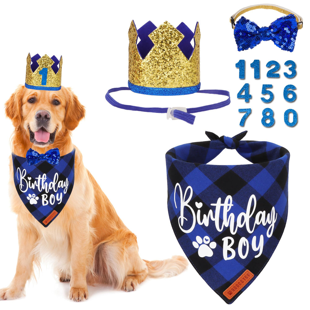 Bandana ADOGGYGO para perro azul a cuadros, ideal para fotos de cumpleaños