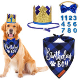 Bandana ADOGGYGO para perro azul a cuadros, ideal para fotos de cumpleaños