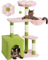 Aechonow Flower arbol para gatos interior con dos puertas; cueva espaciosa para felinos grandes.
