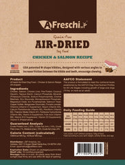 A Freschi Srl alimento para cachorros deshidratado al aire con pollo y salmón.