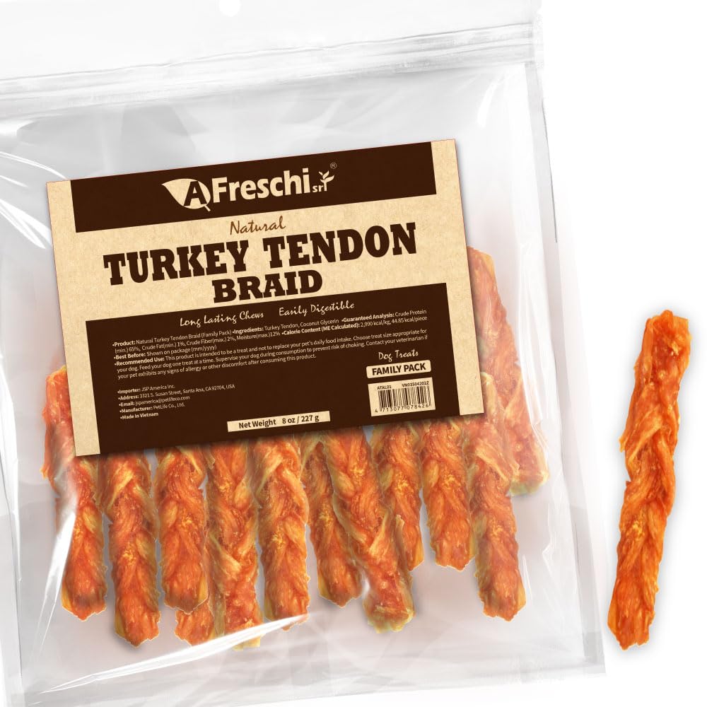 Afreschi Srl tendones de pavo, empaque 8 oz, para masticación prolongada.