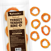 A Freschi tendones de pavo para perros, textura masticable para juego prolongado.