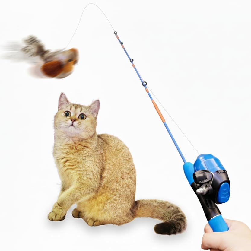 AGGER juguete caña pesca para gatos, vara para juego activo