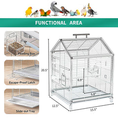Jaula AideeGrowth para aves pequeñas, vista panorámica para ver el comportamiento.