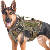 AIWAI arnés táctico para perro grande con chaleco camuflado y bolsa lateral para almacenamiento práctico.