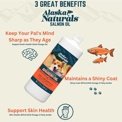 Salmón Alaska Naturals con omega-3 para perros, apoyo para piel y pelaje.