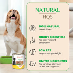 Pollo deshilachado en HQS Pollo en Caldo para perros adultos.