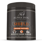 Shield Allergy de Alpha Dog Nutrition, botella frontal, apoya la inmunidad en perros pequeños.