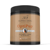 OptiPup de Alpha Dog Nutrition, botella frontal, respaldo digestivo suave para cachorros.
