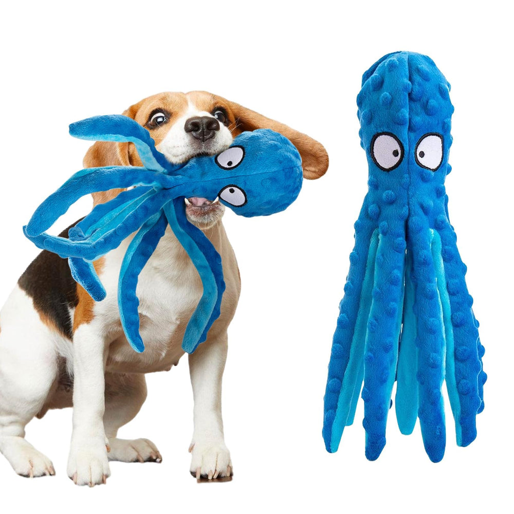Alphatool Juguete Pulpo Azul sin relleno, ideal para juego suave y mordidas seguras.