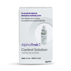 Solución de control AlphaTRAK 3 en botellas de 4 mL para practicar pruebas.