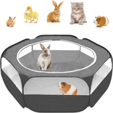 Amakunft playpen para animales pequeños con malla cubierta, protección durante el juego al aire libre.