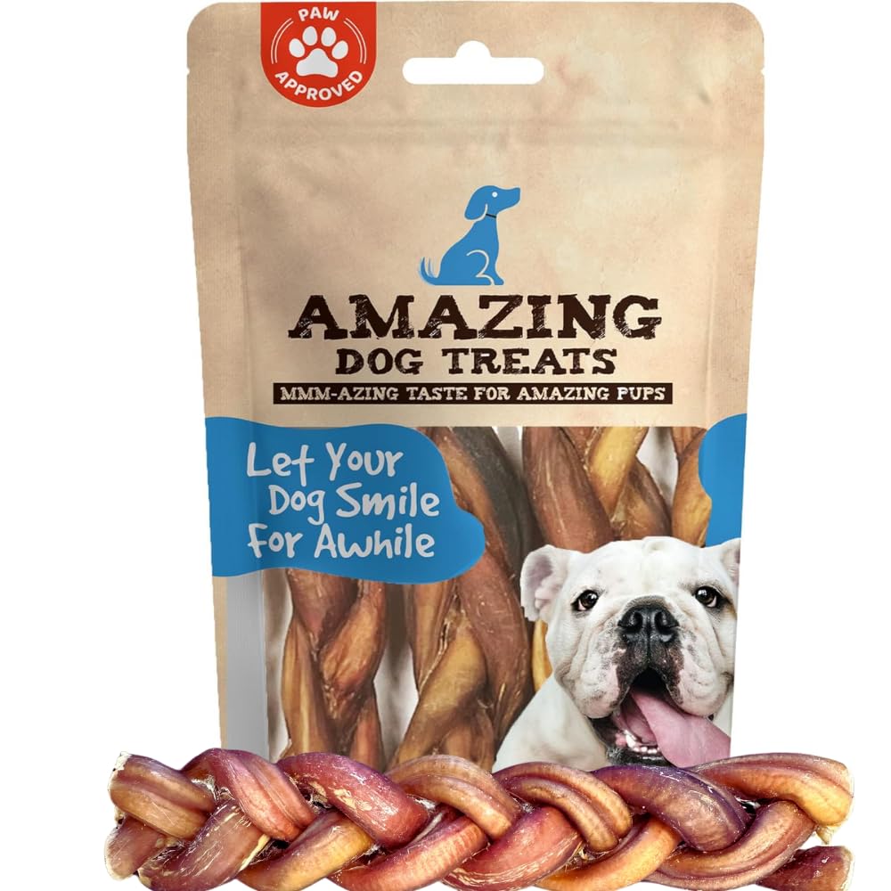 Amazing Dog Treats: bully-stick trenzado de 6 pulgadas para masticadores activos.