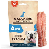 Amazing Dog Treats tráquea de res de 6 pulgadas, masticación prolongada y alta en proteína.
