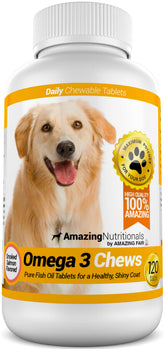 Omega 3 de Amazing Nutritionals para perros, bocadillos sabor salmón para piel sana y pelaje brillante.
