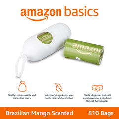 Amazon Basics bolsas para caca de perro con gancho de correa, fácil de sujetar.