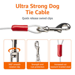 Cable de amarre exterior para perros, resistente a la intemperie en color blanco.
