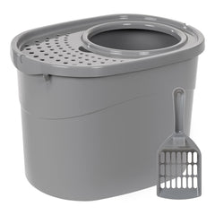 Amazon Basics caja gatos entrada superior, reduce desorden en el piso.