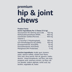 Guía de dosis diaria de Amazon Basics Premium masticables según peso del perro.