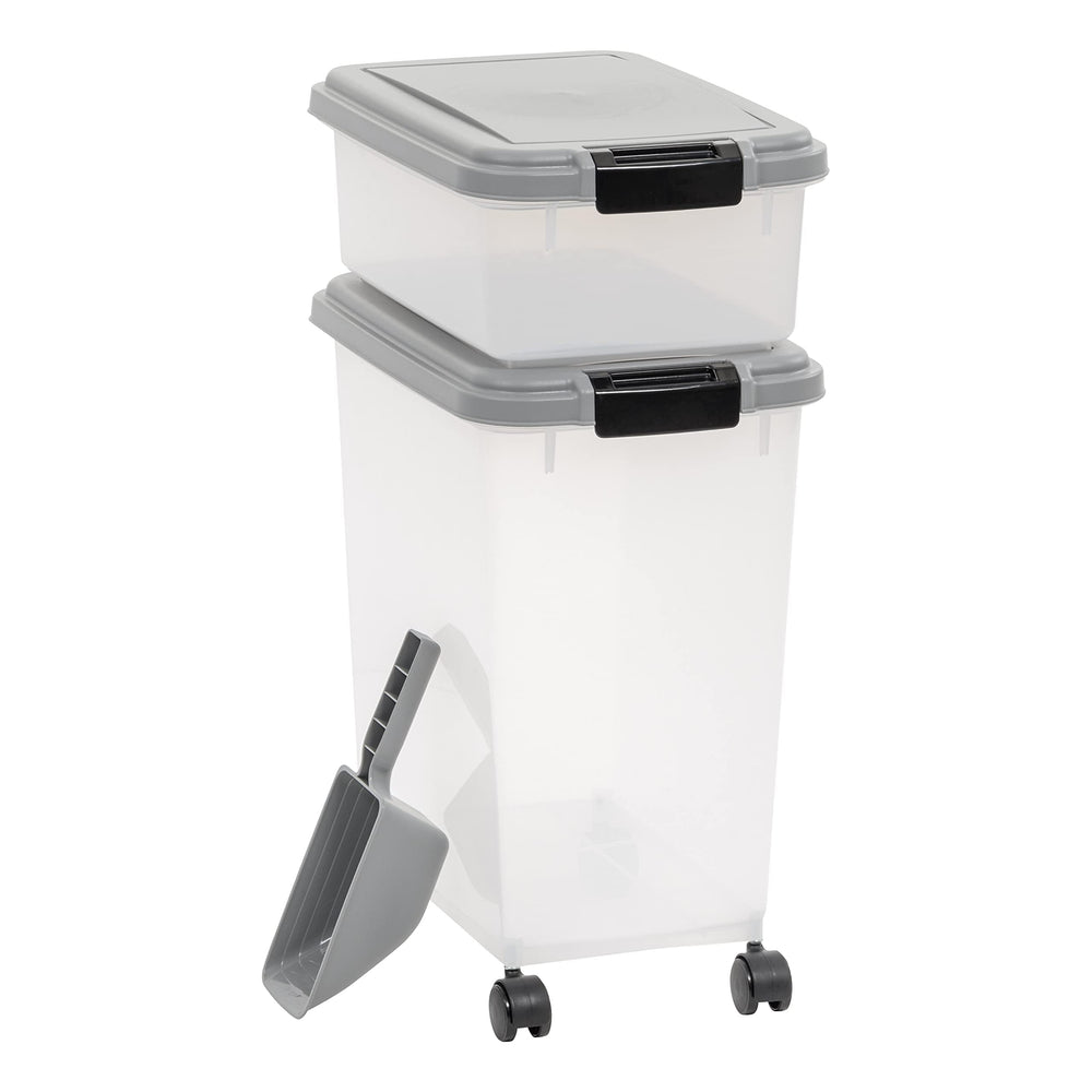 Amazon Basics contenedor 33qt para alimento de mascotas con cierre hermético.
