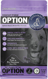 Annamaet Original Option con salmón y arroz, ideal para perros activos.