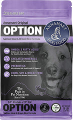 Annamaet Original Option con salmón y arroz, ideal para perros activos.