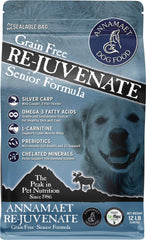 Bolsa de Annamaet Re-Juvenate Senior 12 libras, empaque práctico para perros mayores.