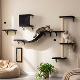 ANWA estantes-pared-gatos-5-en-1: aprovecha espacio vertical para juego y descanso seguro.