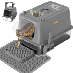 Anywish caja de arena para gatos con tapa de acero inoxidable mantiene orden y olor controlado