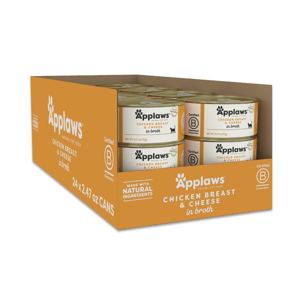 Applaws Gato: pechuga de pollo y queso en caldo, 24 latas para una dieta simple.