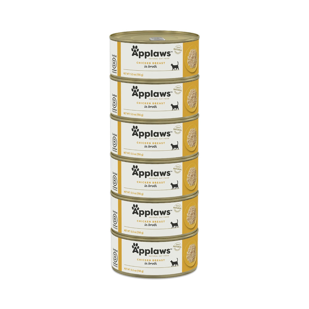 Applaws lata pollo pechuga en caldo, sabor natural para gatos activos.