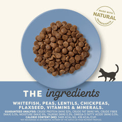 Detalle de proteína alta y fórmula con ingredientes limitados para gatos.
