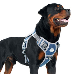 Arnés AUROTH para perro en denim azul con ajuste fácil para mayor comodidad.